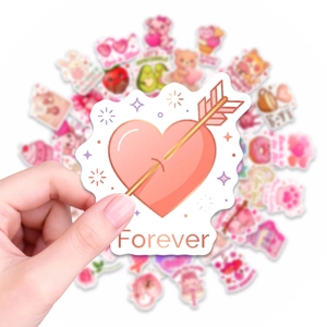 50 Stück süße rosa Valentinstag-Sticker mit Forever-Herz und Tiermotiven