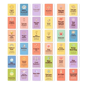 Detailed 6x6 grid display showing 36 unique colorful affirmation cards with motifs