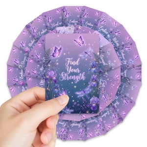 36 Dreamy purple meditation healing cards featuring butterflies and spiritual affirmations