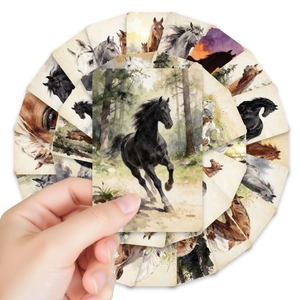 Watercolor horse illustration cards set with 36 artistic designs for journal decoration