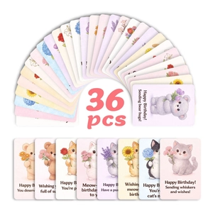 Set de 36 tarjetas de cumpleaños de animales en acuarela con varias ilustraciones lindas