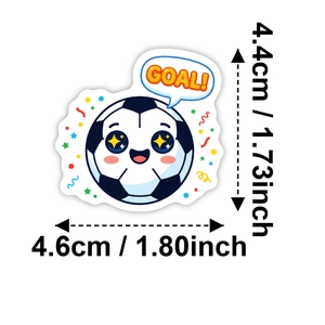Autocollant football mignon avec texte Goal et étoiles, taille 4,6cm x 4,4cm pour enfant