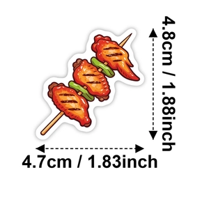 Dettaglio adesivo cartone animato ala di pollo con dimensioni di 4,8cm x 4,7cm