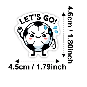 Détail macro d'un autocollant de foot étanche avec texte Let's Go, taille 4,6cm x 4,5cm