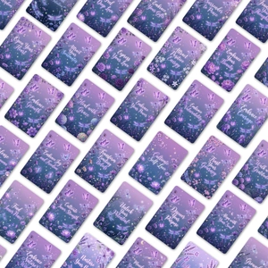 36-piece purple dream meditation healing cards with floral and butterfly affirmations