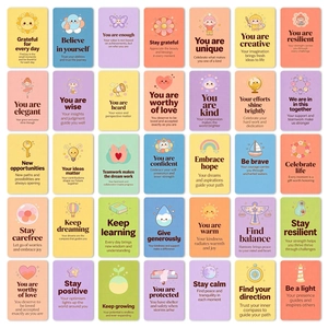Set of 36 English positive affirmation cards with colorful illustrations and motivational quotes