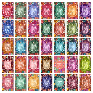 Detailed set of 35 bohemian floral thank you cards with various colorful hand-drawn patterns