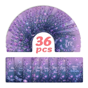 Detail of 36 purple meditation healing cards featuring floral and butterfly motifs