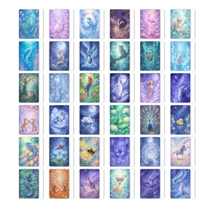 Set of 36 dreamlike animal illustration cards with vibrant colors and fantasy art style