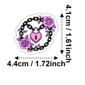 Purple gothic sticker with heart lock and pink roses design, 1.72 inch waterproof decal