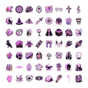 50pcs purple gothic graffiti stickers for journal decoration waterproof cartoon set