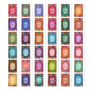 Matrix display of 36 Bohemian floral thank you cards with vintage botanical patterns