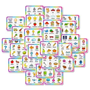 26 Educational English flashcards for kids with cartoon animals and fruit patterns