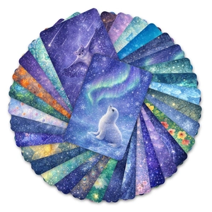 36 Dreamy animal illustration cards set featuring aurora and starlight nature patterns