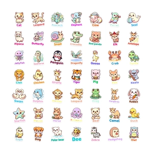 Set di 50 simpatici adesivi di animali con leoni, gatti e giraffe per bambini