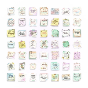 Detailed view of 56 aesthetic waterproof inspirational quote stickers for laptops