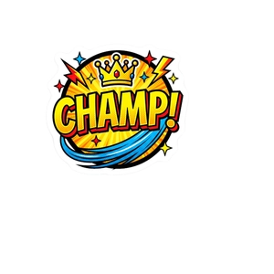 Autocollants de football animaux mignons avec couronne dorée et design pop art 'CHAMP!'