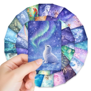 Detailed close-up of 36 artistic animal illustration cards with vibrant dreamy designs