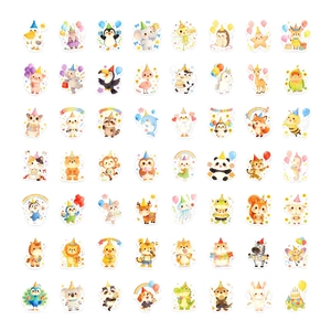 Lot de 56 autocollants d'animaux aquarelle imperméables pour fête d'anniversaire