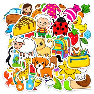 50 pack of colorful cartoon animal and food waterproof decorative stickers for kids