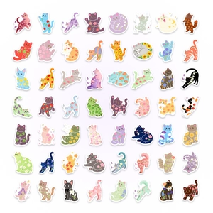 56-piece set of cute floral cat stickers for scrapbooking with waterproof cartoon animal designs