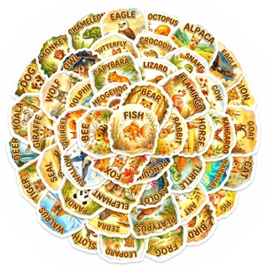 50 autocollants animaux vintage imperméables pour scrapbooking et déco maison DIY