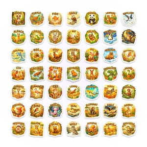 Lot de 49 autocollants d'animaux imperméables style vintage pour décoration de scrapbooking