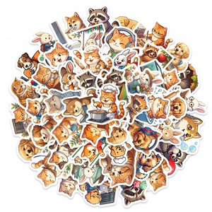 Cute Cartoon Animal Daily Life Stickers Waterproof PVC Doodle Decals For DIY Scrapbook Laptop Kids Stationery Gift