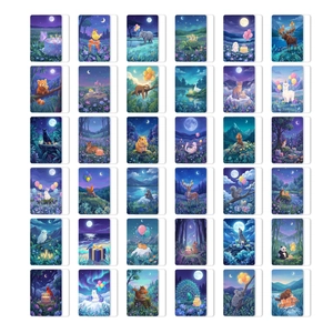 Set of 36 forest night animal cards showing illustrated owls, foxes, and pandas for decor
