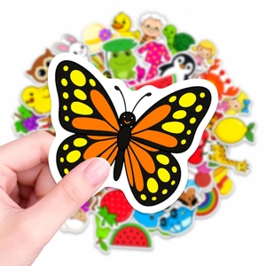 50pcs waterproof cartoon animal stickers for kids featuring a bright orange butterfly decal
