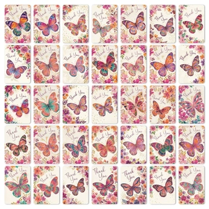 Macro shot of 35-piece floral butterfly thank you cards for scrapbooking and wall decor