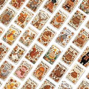 36er-Set Happy Birthday Grußkarten mit Tiermotiven und Volkskunst-Illustrationen
