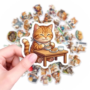 Waterproof cartoon animal doodle stickers featuring a cute orange cat for scrapbooking