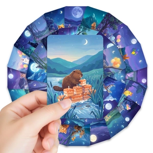 Forest moon night animal art postcards for wall decor and scrapbooking journaling
