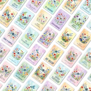36-teiliges Aquarell-Libellen-Motivationskarten-Set mit positiven Zitaten