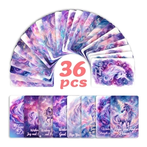 Detailed view of 36 unicorn greeting cards featuring dreamy starry sky and watercolor art