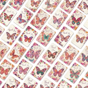 Floral butterfly thank you cards set with colorful patterns for gift decor and scrapbooking