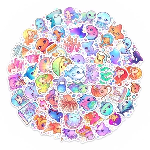 Cartoon Ocean Animals Stickers Kawaii Mermaid Dolphin Waterproof PVC Decorative Labels For DIY Scrapbooking Journal Kids Stationery