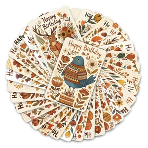 Set mit 36 Volkskunst-Geburtstagskarten mit handgezeichneten Tierillustrationen