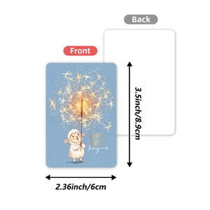 Pack de 36 tarjetas de cumpleaños de oveja con vistas frontal y trasera y dimensiones