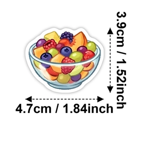 Detailed size view of cartoon fruit bowl sticker with blueberry and strawberry motifs