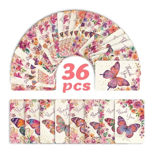 36-piece floral butterfly thank you cards set with elegant watercolor designs