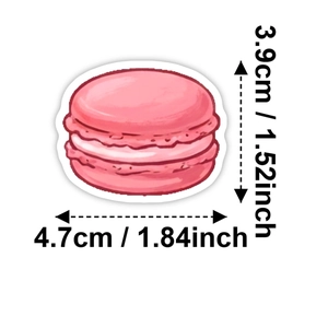 Pink macaron food sticker dimensions 4.7cm by 3.9cm for laptop and luggage decor
