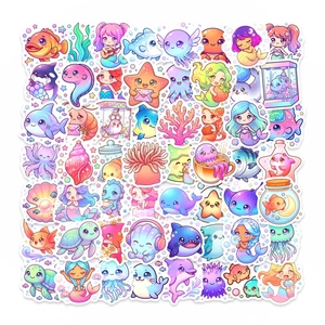 50 cute ocean animal and mermaid stickers with colorful cartoon kawaii designs for kids