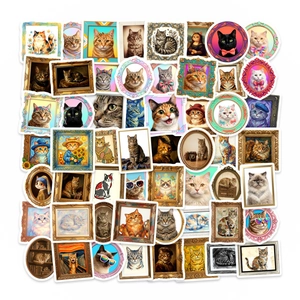 50 pieces of vintage cat art stickers featuring famous paintings for journal decoration