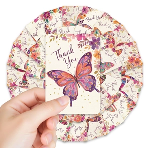 36-piece floral butterfly thank you cards set for scrapbooking and wall decor