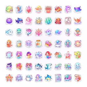 50 pieces of waterproof cartoon marine life stickers including mermaids and dolphins