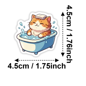Detail shot showing a 4.5cm waterproof cartoon cat sticker for journals and decoration