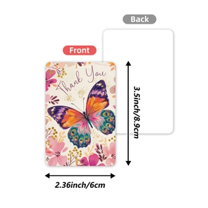 Floral butterfly thank you cards with colorful illustrations and front and back views