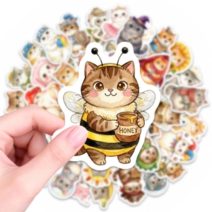 Autocollants de chats mignons dessinés à la main en costume d'abeille pour scrapbooking